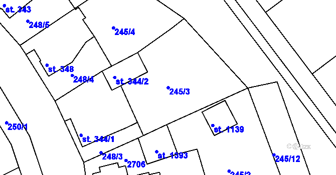 Parcela st. 245/3 v KÚ Hroznětín, Katastrální mapa