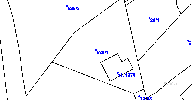 Parcela st. 588/1 v KÚ Hroznětín, Katastrální mapa