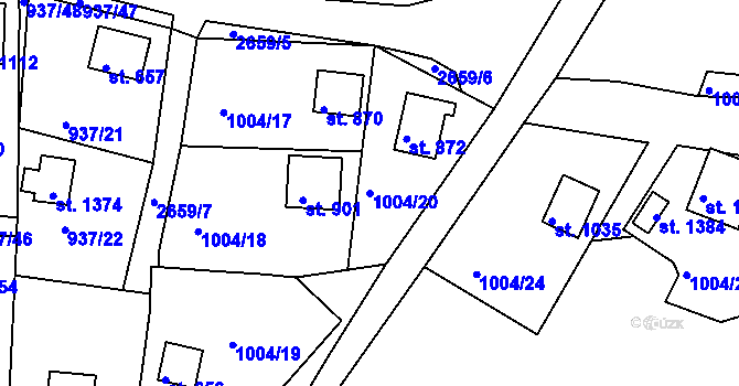 Parcela st. 1004/20 v KÚ Hroznětín, Katastrální mapa