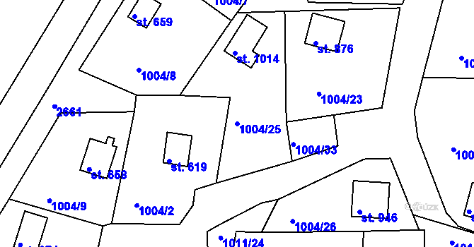 Parcela st. 1004/25 v KÚ Hroznětín, Katastrální mapa