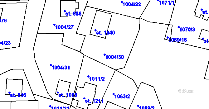 Parcela st. 1004/30 v KÚ Hroznětín, Katastrální mapa
