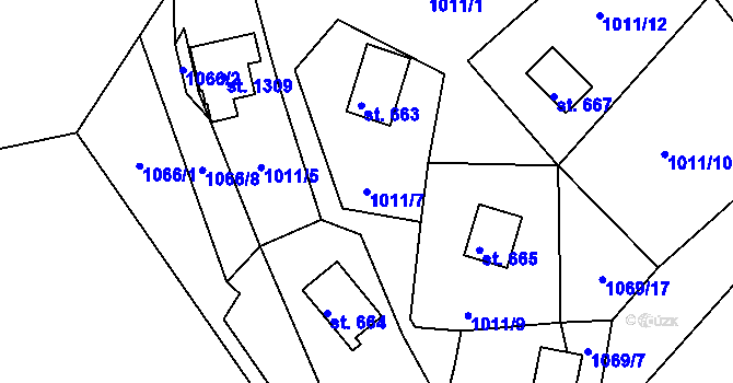 Parcela st. 1011/7 v KÚ Hroznětín, Katastrální mapa