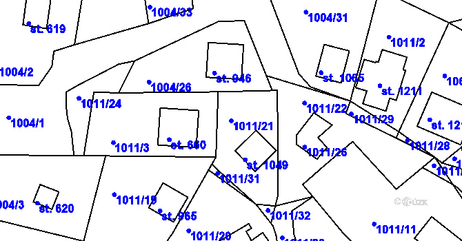 Parcela st. 1011/21 v KÚ Hroznětín, Katastrální mapa