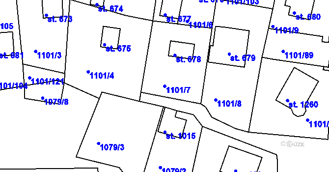 Parcela st. 1101/7 v KÚ Hroznětín, Katastrální mapa