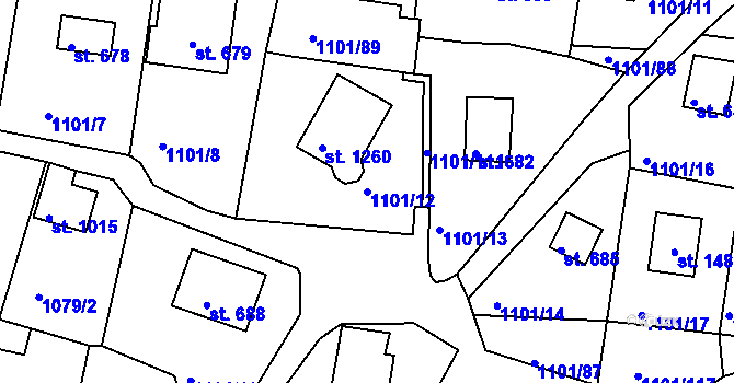 Parcela st. 1101/12 v KÚ Hroznětín, Katastrální mapa