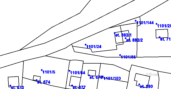 Parcela st. 1101/24 v KÚ Hroznětín, Katastrální mapa