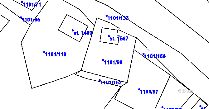 Parcela st. 1101/96 v KÚ Hroznětín, Katastrální mapa