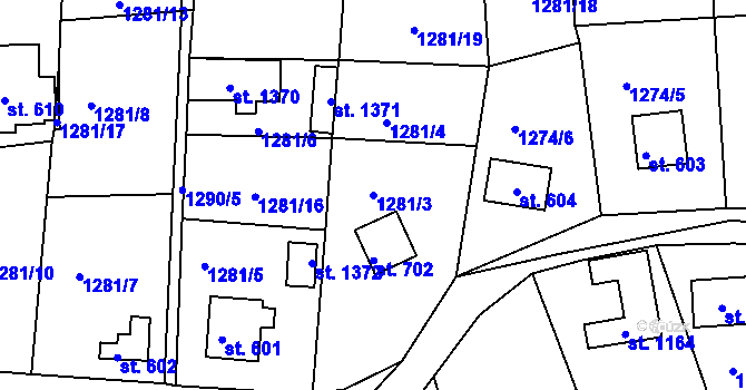 Parcela st. 1281/3 v KÚ Hroznětín, Katastrální mapa