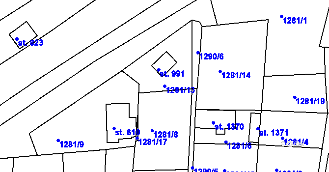 Parcela st. 1281/13 v KÚ Hroznětín, Katastrální mapa