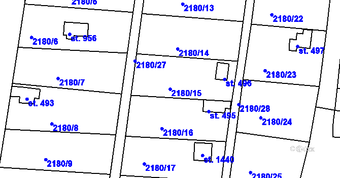Parcela st. 2180/15 v KÚ Hroznětín, Katastrální mapa