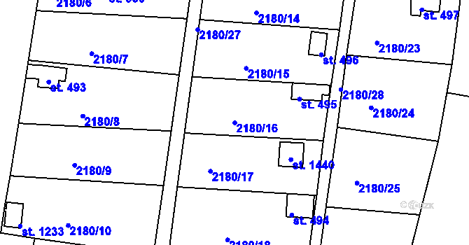 Parcela st. 2180/16 v KÚ Hroznětín, Katastrální mapa