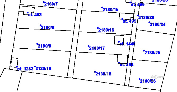 Parcela st. 2180/17 v KÚ Hroznětín, Katastrální mapa