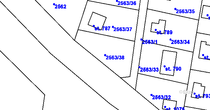 Parcela st. 2563/38 v KÚ Hroznětín, Katastrální mapa