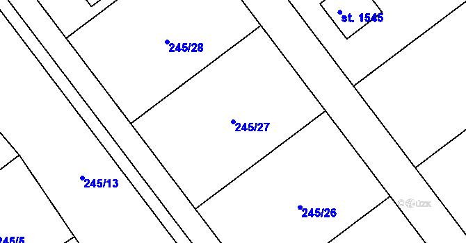 Parcela st. 245/27 v KÚ Hroznětín, Katastrální mapa