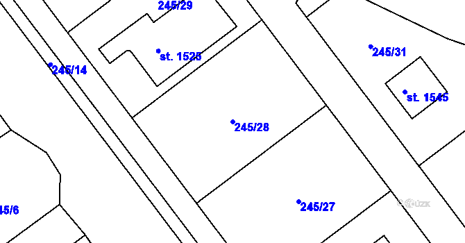 Parcela st. 245/28 v KÚ Hroznětín, Katastrální mapa