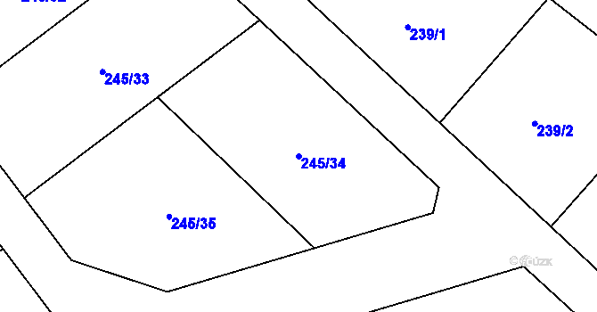 Parcela st. 245/34 v KÚ Hroznětín, Katastrální mapa