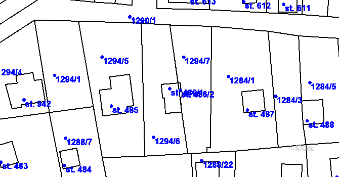 Parcela st. 486/1 v KÚ Hroznětín, Katastrální mapa