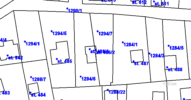 Parcela st. 486/2 v KÚ Hroznětín, Katastrální mapa