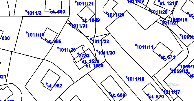 Parcela st. 1011/30 v KÚ Hroznětín, Katastrální mapa