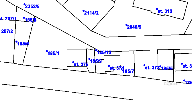 Parcela st. 185/10 v KÚ Hroznětín, Katastrální mapa