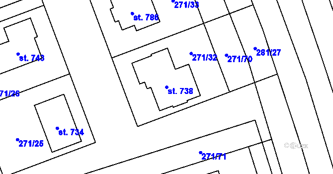 Parcela st. 738 v KÚ Hroznová Lhota, Katastrální mapa