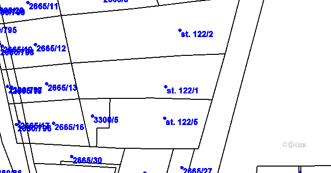 Parcela st. 122/1 v KÚ Hroznová Lhota, Katastrální mapa