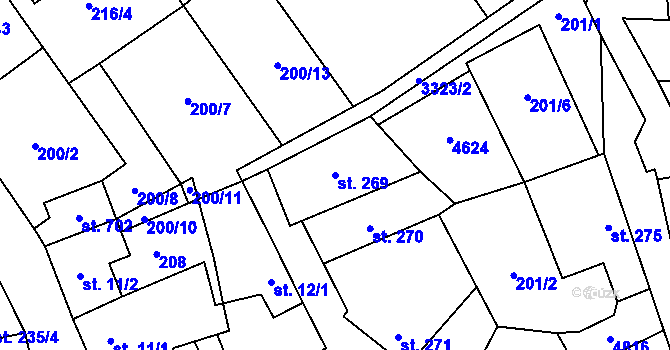 Parcela st. 269 v KÚ Hroznová Lhota, Katastrální mapa