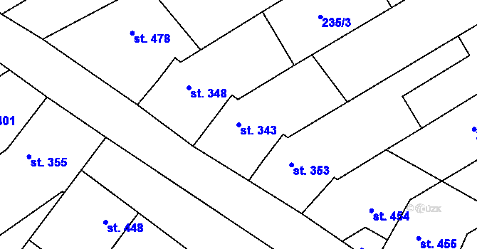 Parcela st. 343 v KÚ Hroznová Lhota, Katastrální mapa