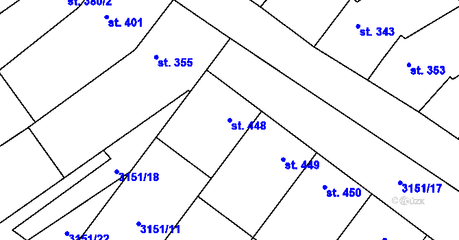Parcela st. 448 v KÚ Hroznová Lhota, Katastrální mapa
