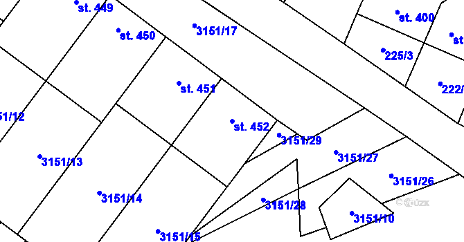 Parcela st. 452 v KÚ Hroznová Lhota, Katastrální mapa