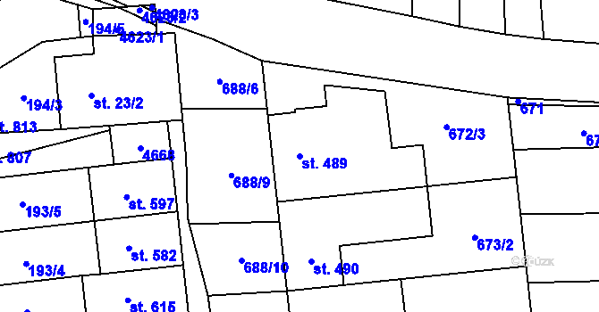 Parcela st. 489 v KÚ Hroznová Lhota, Katastrální mapa