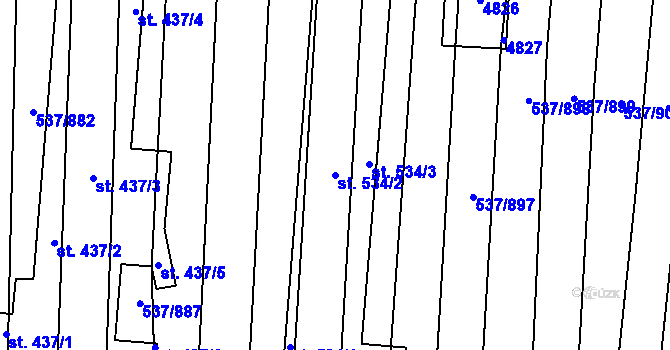 Parcela st. 534/2 v KÚ Hroznová Lhota, Katastrální mapa