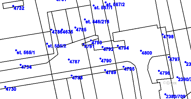 Parcela st. 546/34 v KÚ Hroznová Lhota, Katastrální mapa