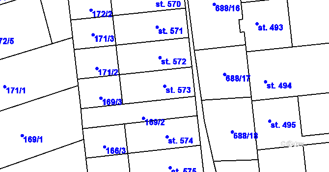 Parcela st. 573 v KÚ Hroznová Lhota, Katastrální mapa