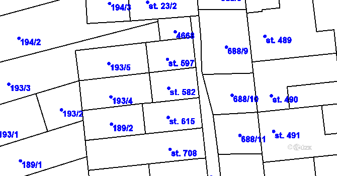 Parcela st. 582 v KÚ Hroznová Lhota, Katastrální mapa
