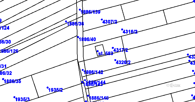 Parcela st. 583 v KÚ Hroznová Lhota, Katastrální mapa