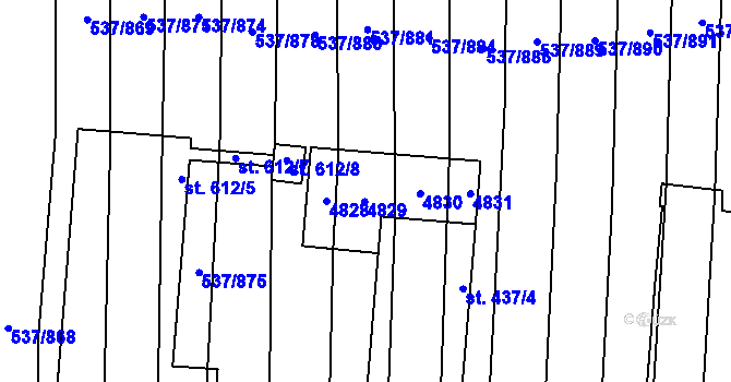 Parcela st. 611/2 v KÚ Hroznová Lhota, Katastrální mapa