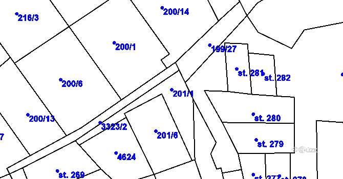 Parcela st. 201/1 v KÚ Hroznová Lhota, Katastrální mapa