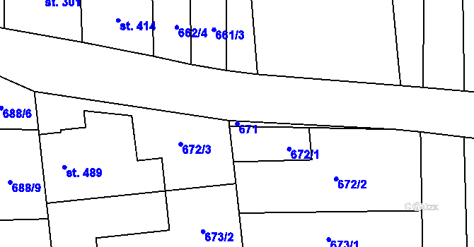 Parcela st. 671 v KÚ Hroznová Lhota, Katastrální mapa