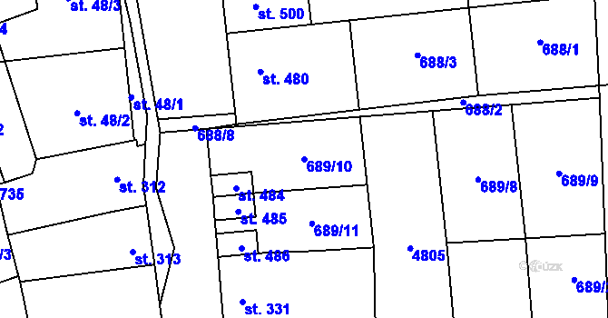 Parcela st. 689/10 v KÚ Hroznová Lhota, Katastrální mapa