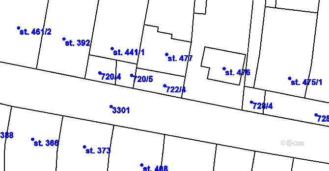 Parcela st. 722/4 v KÚ Hroznová Lhota, Katastrální mapa
