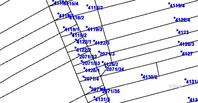 Parcela st. 2071/3 v KÚ Hroznová Lhota, Katastrální mapa