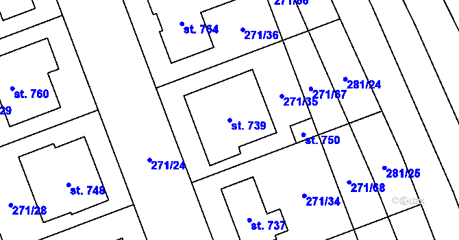 Parcela st. 739 v KÚ Hroznová Lhota, Katastrální mapa