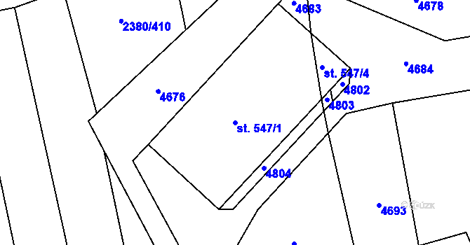 Parcela st. 547/1 v KÚ Hroznová Lhota, Katastrální mapa