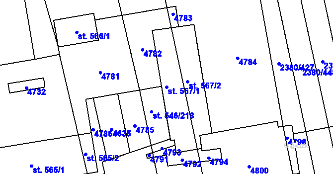 Parcela st. 567/1 v KÚ Hroznová Lhota, Katastrální mapa