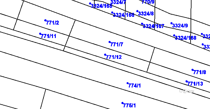 Parcela st. 771/12 v KÚ Hroznová Lhota, Katastrální mapa