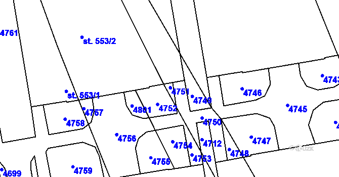 Parcela st. 546/185 v KÚ Hroznová Lhota, Katastrální mapa