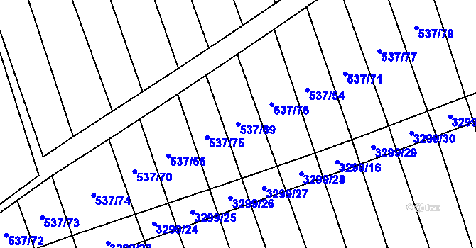 Parcela st. 537/69 v KÚ Hroznová Lhota, Katastrální mapa