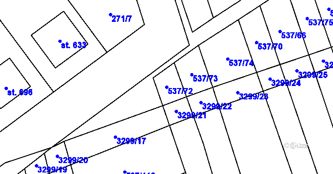 Parcela st. 537/72 v KÚ Hroznová Lhota, Katastrální mapa