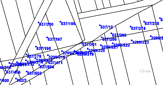 Parcela st. 537/201 v KÚ Hroznová Lhota, Katastrální mapa